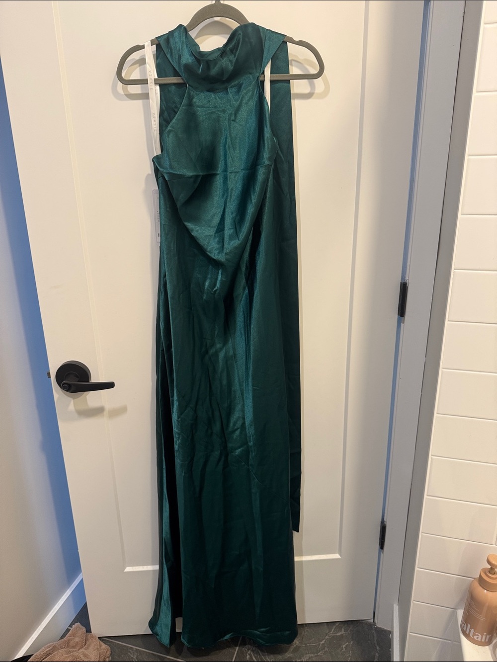 Azazie Teal Green Backless Satin Gown